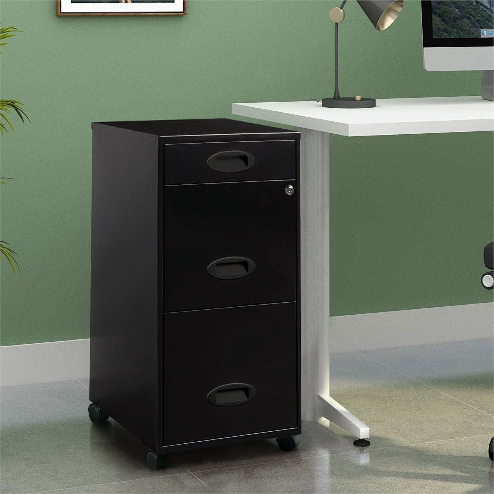 Pemberly Row Mobile 3 Drawer Metal File Cabinet in Black