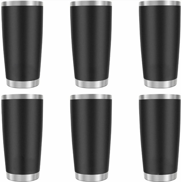 Pack de 6 Vasos Térmicos de Acero Inoxidable de 20 oz con Aislamiento al Vacío y Recubrimiento en Polvo Antideslizante para Café y Bebidas Frías (Negro)