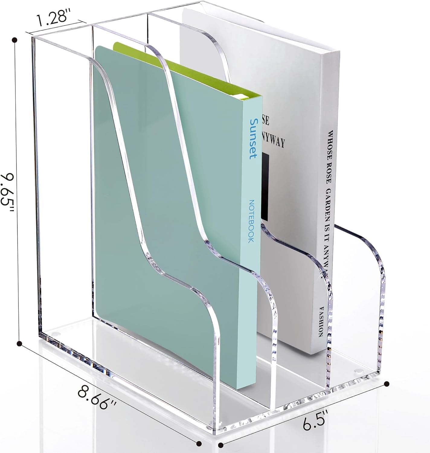 3 Slots Acrylic Magazine Holder, Desktop File Sorter Organizer Rack Bookshelf, Workspace Sorters Office Desk Accessories Organization Storage Stand, Clear