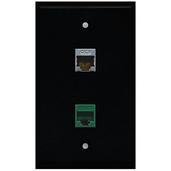 RiteAV - Black 1 Port Shielded Cat6 Ethernet 1 Port Cat6 Ethernet Green Wall Plate