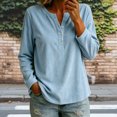 thumbnail image 5 of Levmjia Women's Solid Color V Neck Sweater Long Sleeve Button Detail Loose Fit Casual Knit Pullover Top for Fall Winter, 5 of 8