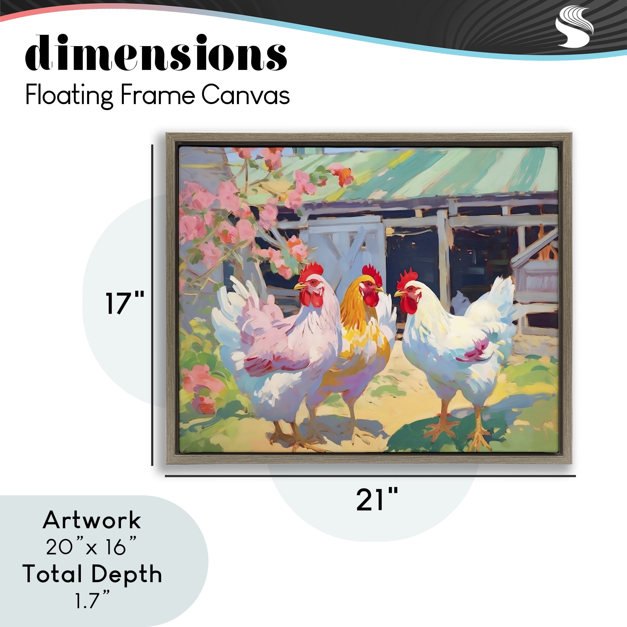 Stupell Industries Colorful Chickens in Sunlit Yard Brown Framed Floater Canvas Wall Art, design by Creative Studio