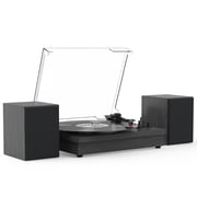 RetroAudio Vinyl Record Player with Two Stereo Speakers, Vintage Bluetooth Turntable Support 3 Speed 3 Size Playback, AUX Headphone Input & RCA Out, Black