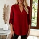 thumbnail image 4 of Tops de Manga Larga de las Mujeres Casual Color Sólido V Cuello Tres Cuartos de Manga Blusa Suave, 4 of 7
