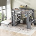 thumbnail image 3 of Full XL/Full over Twin Bunk Bed with Dismountable Lower Bed and Desk, Solid Wood Bunk Beds Frame with Built-in Shelves and Wardrobe, Can be Converted into Loft Bed, Grey, 3 of 8