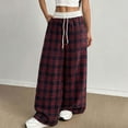 thumbnail image 6 of Kvture Women's Plaid Wide Leg Pants High Waisted Drawstring Casual Loose Trousers with Pockets Red Pant S, 6 of 7