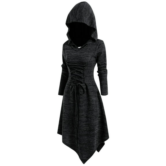 MuZeFu Halloween Witch Hooded Robe Cloak Long Velvet Cape Cosplay Costume Unisex Women Summer Casual Dress Hooded Cut Out Midi Dress