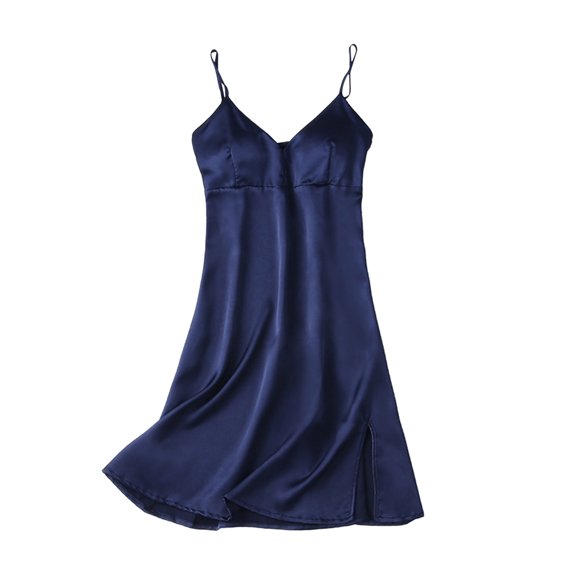 DHFJKG Nightgowns For Womens Silk Satin Mini Sleep Dress Casual Solid Color Spaghetti Strap Padded Summer V Neck Nightwear Trendy Home Clothes