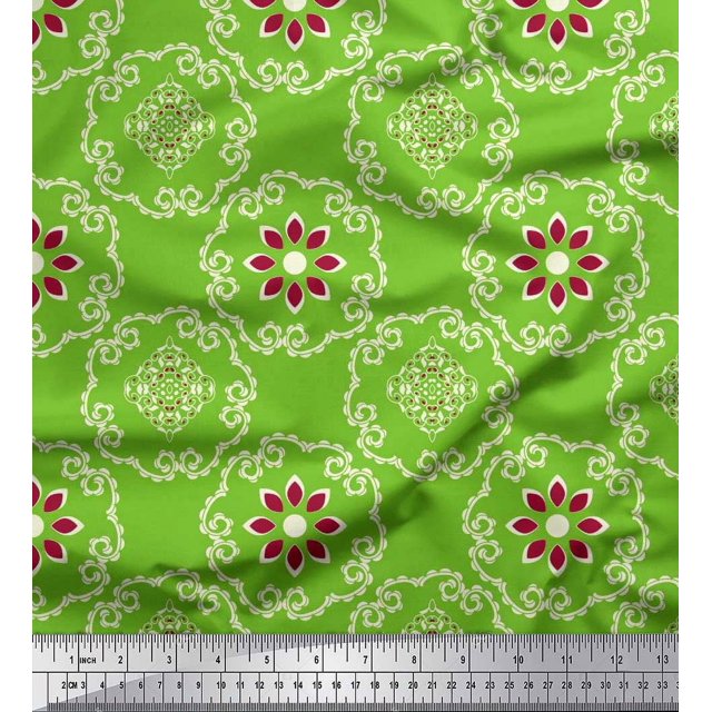 Soimoi Georgette Viscose Fabric Damask Ethnic Print Fabric by the Yard 42 Inch Wide