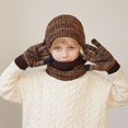 thumbnail image 3 of Guiexla 3 Pcs/Set Kids Winter Hat Scarf Gloves Set Full Protection Thermal Elastic Thick Warm Windproof Soft Unisex Children Beanie Gloves Neck Warmer Set, 3 of 8