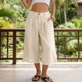 thumbnail image 2 of felwors Gaucho Pants For Women Summer Wide Leg Cotton Dressy 2026 Casual Cropped Pant Culottes with Pockets Beige for Size M, 2 of 9