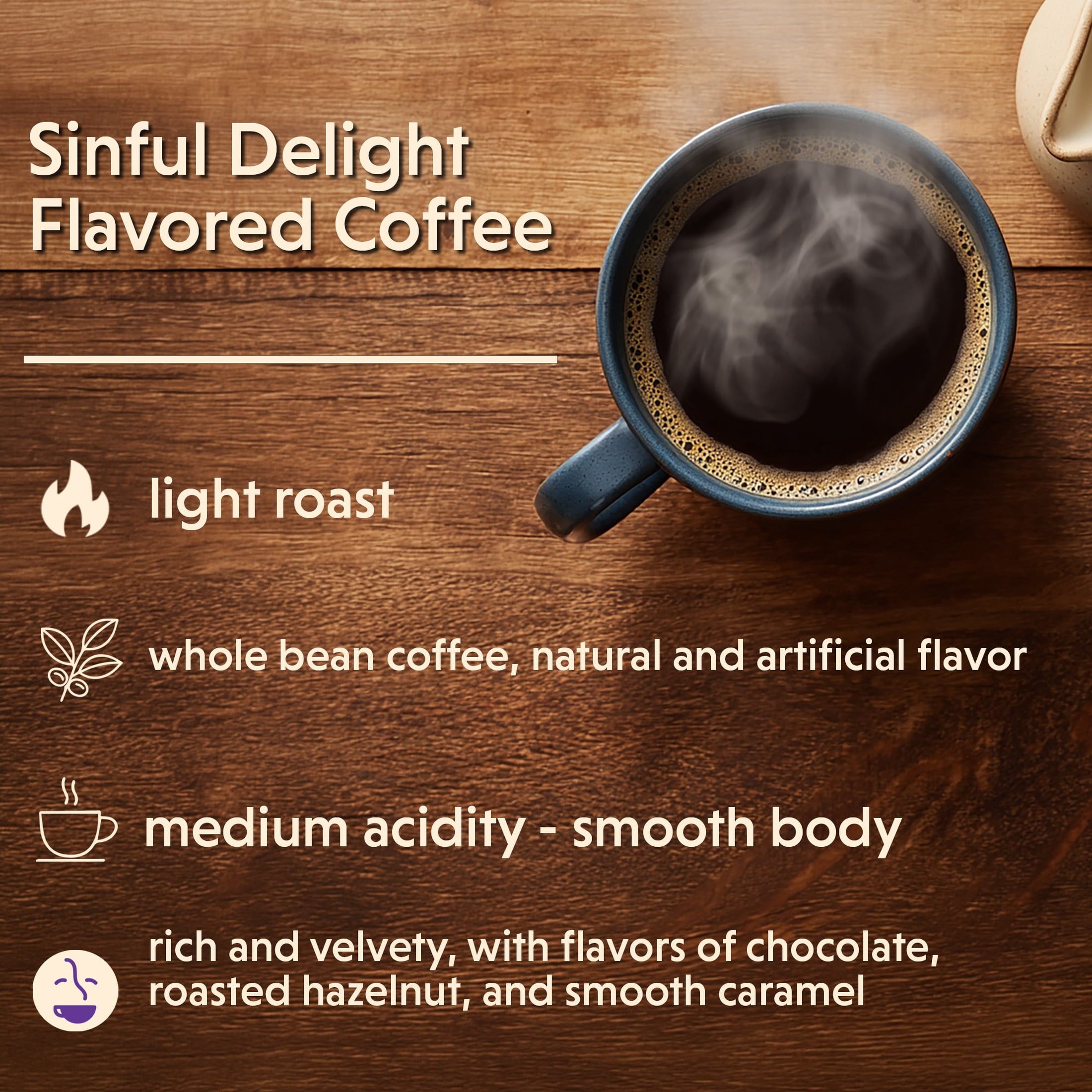 Coffee Bean Direct Sinful Delight Flavored Whole Bean Coffee, Nutty Caramel & Chocolate Flavor, Light Roast, 5 lb Bag