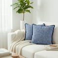 thumbnail image 6 of Set of 2 Decorative Fringe Organic Cotton Throw Pillow Covers Boho Farmhouse Cushion Cover with Tassels Linen Like Textured Accent Pillowcases for Bed Couch Chair Sofa Living Room,16×16 Inch,Blue, 6 of 10