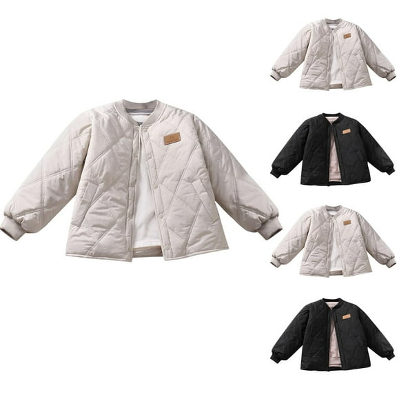 Boys Girls Puffer Jacket Unisex Tween 7-15Years Long Sleeve Solid Color Quilted Jacket Casual Outerwear Thickened Velvet Winter Warm Padded Coat