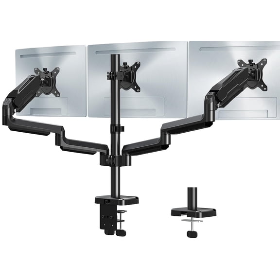 HOMOUNT Triple Monitor Mount for 3 Screens up to 32 Inch, Full Motion Gas Spring Triple Monitor Stand, Heavy Duty Monitor Arm Hold up to 19.8lbs Each