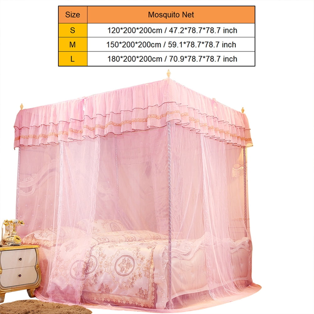 LIYJTK Girls Pink Net Bed Canopy