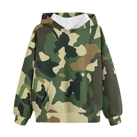 Gpaecead Hoodies For Teen Girls Casual V-Neck Camouflage Long Sleeve Sweatshirts with Pockets 6 Years Army Green