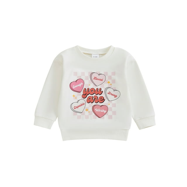 Gupgi Chandail en Molleton Fille Tout-Petit Saint-Valentin Lettre Donut Cœur Imprimé Manches Longues Col Rond Pull