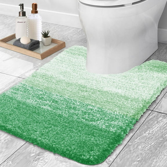 Buganda Luxury U-Shaped Bathroom Rugs, Super Soft and Absorbent Microfiber Toilet Bath Mats, Non-Slip Contour Bathroom Carpets with Rubber Backing, 20X24, Green