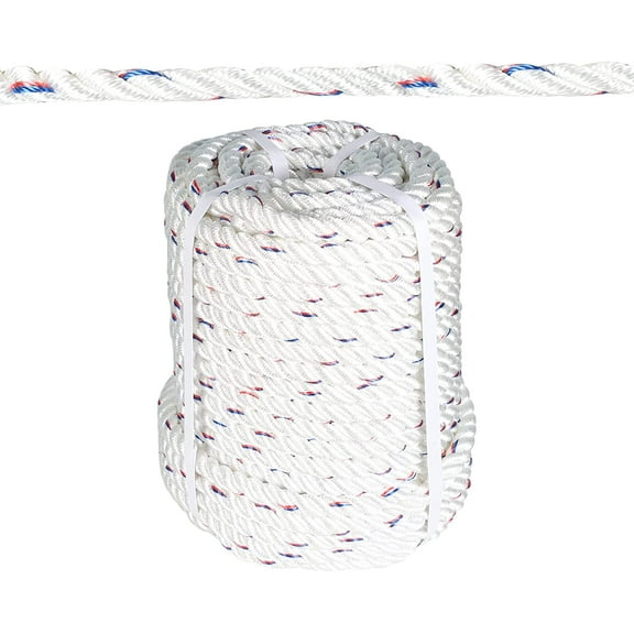 5/8 in 150 FT Braided Rope 8600 LBS Breaking Strength High Force Polyester Rope Suitable for Swing Camping Tree Work White Red Blue