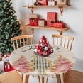thumbnail image 2 of Round Tablecloth Merry Christmas Elastic Edge Fitted Pink Gold Watercolor Christmas Tree Snowflake Plastic Table Cover,Waterproof Oil Proof for Dinner,Outdoor, Picnic, 36" - 44"&nbsp; DIA Tables, 2 of 9
