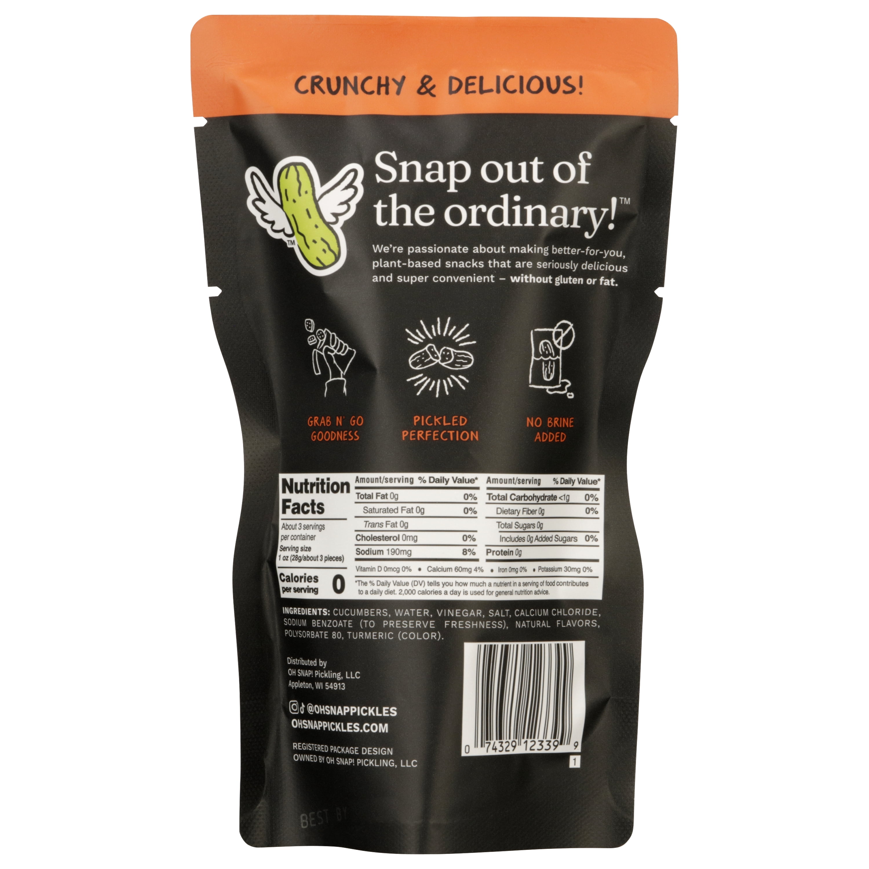 OH SNAP! Hottie Bites Hot N' Spicy Pickle Snack Pack, Fat-Free, Keto-Friendly, 3.25 oz.
