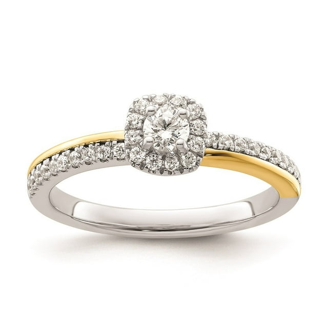 Diamond2Deal 14k Or Bicolore Diamant Rond Halo Complet Engagement Bague for Femmes Taille- 7