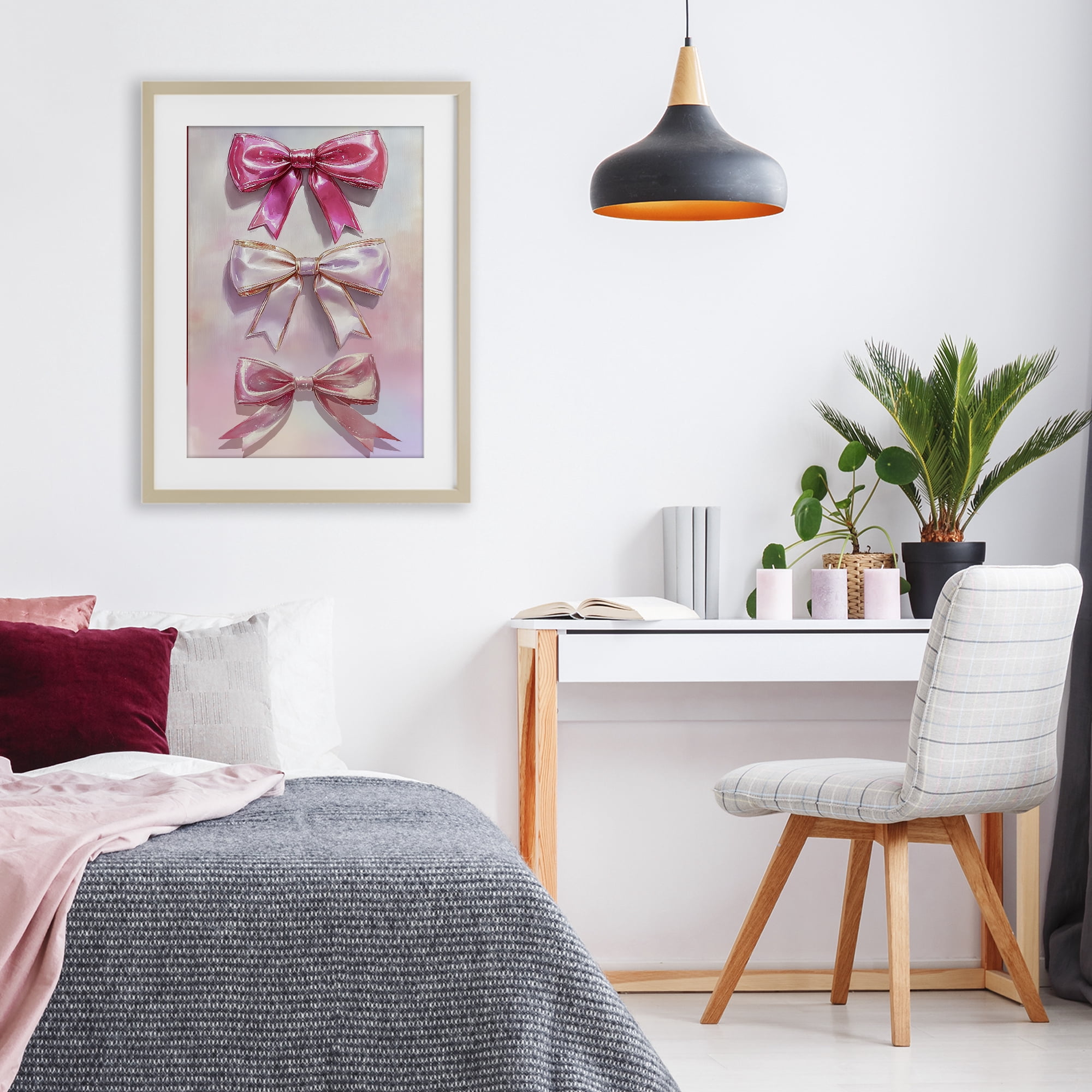 Stupell Industries Blush And Satin Bows Birch Framed Print Under Glass, design by Annabelle Hall