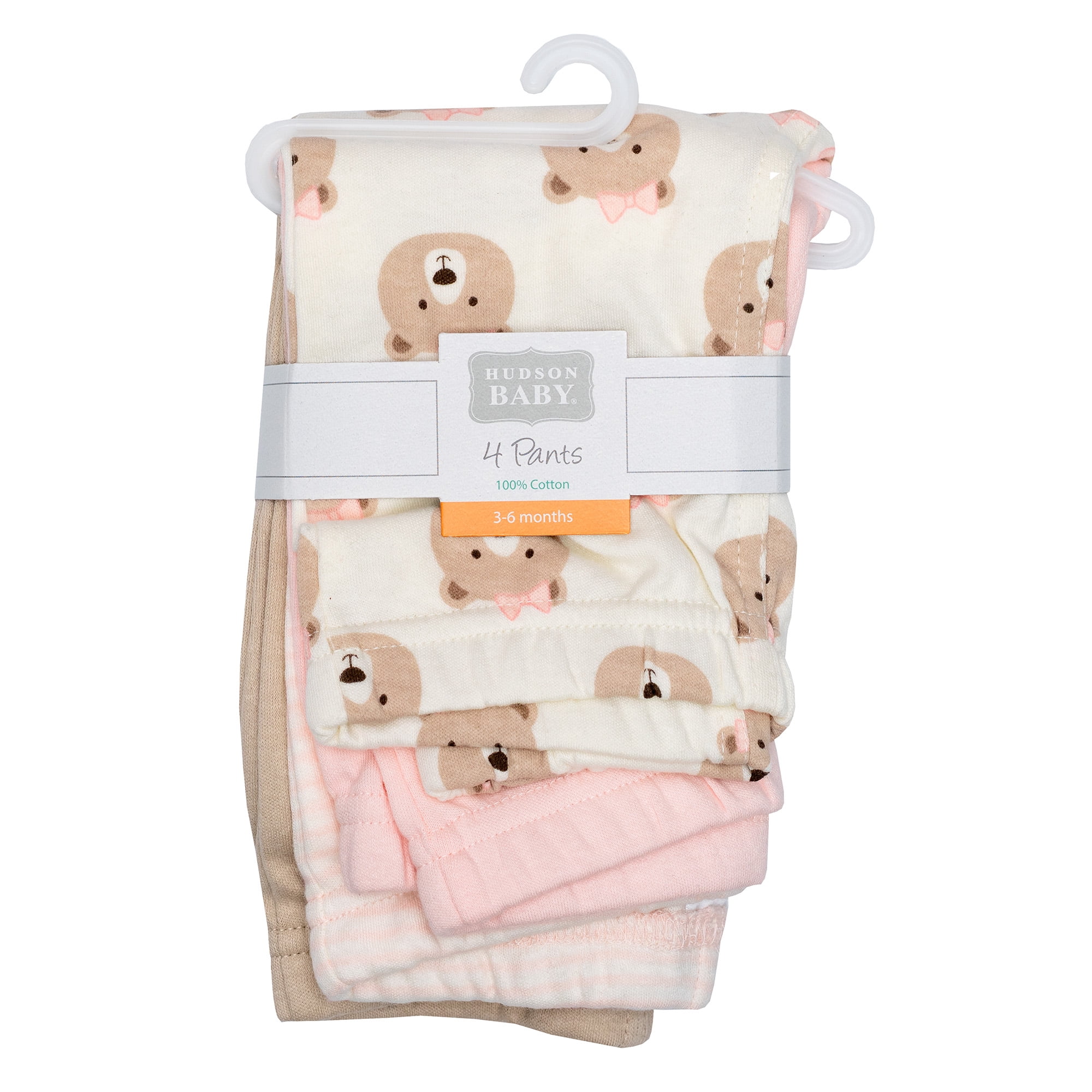 Hudson Baby Girl Cotton Pants and Leggings, Pink Taupe Bear, Newborn