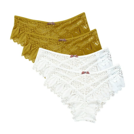 Womens Underwear Plus Size Underwear for Women Lace Floral Bikini Seamless Panties Plus Size Ladies Cute Briefs Thongs 4-Pack Cotton Underwear Women White S