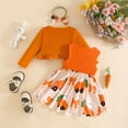 thumbnail image 5 of Tisuna Toddler Outfit Set For Girls Easter Cartoon Prints Dress Long Sleeve Ruffles Coat Tops Headbands Outfits Breathable Soft Infant Girls Holiday Spring Clothes Set Orange Size 6-9 Months, 5 of 7