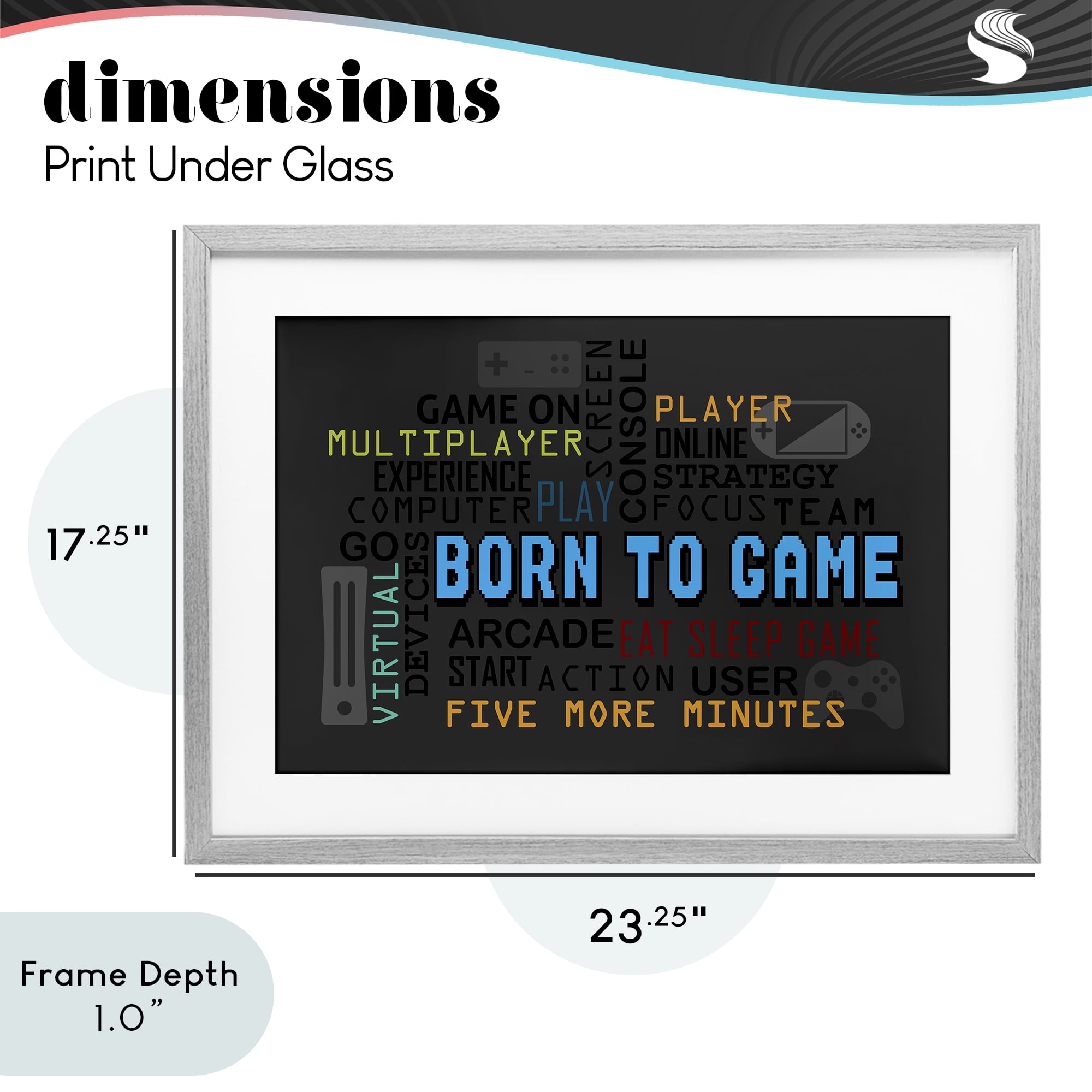 Stupell Industries Born To Game Arcade Gray Framed Print Under Glass, design by Kim Allen