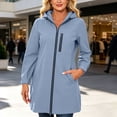 thumbnail image 2 of Levmjia Women Hooded Rain Jacket Waterproof Lightweight Long Sleeve Zip Up Mid Length Loose Fit Solid Color Outerwear Pockets Daily Commute Hiking Camping Travel Outdoor Casual, 2 of 6