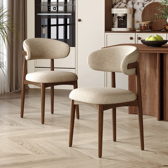 Hawsaiy Wooden Dining Chairs Set of 2, Mid-Century Upholstered Linen Dining Chairs with Solid Wood Legs, Comfortable Kitchen Chairs for Dining Room, Beige