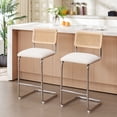 thumbnail image 2 of Zesthouse 30" Rattan Bar Stools Set of 2, Boucle Upholstered Barstools with Cane Back and Chrome Legs, Mid Century Counter Height Bar Stools for Kitchen Island, White, 2 of 10