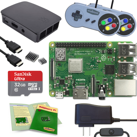 Viaboot Raspberry Pi 3 B+ Gaming Kit (SNES Style) with Official Black/Gray Case