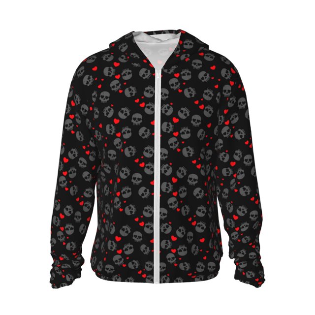 Fotbe Love Valentine's skull Chaqueta con Protección Solar UPF 50+ para Hombre y Mujer, Camisa con Capucha y Bolsillos-Medium