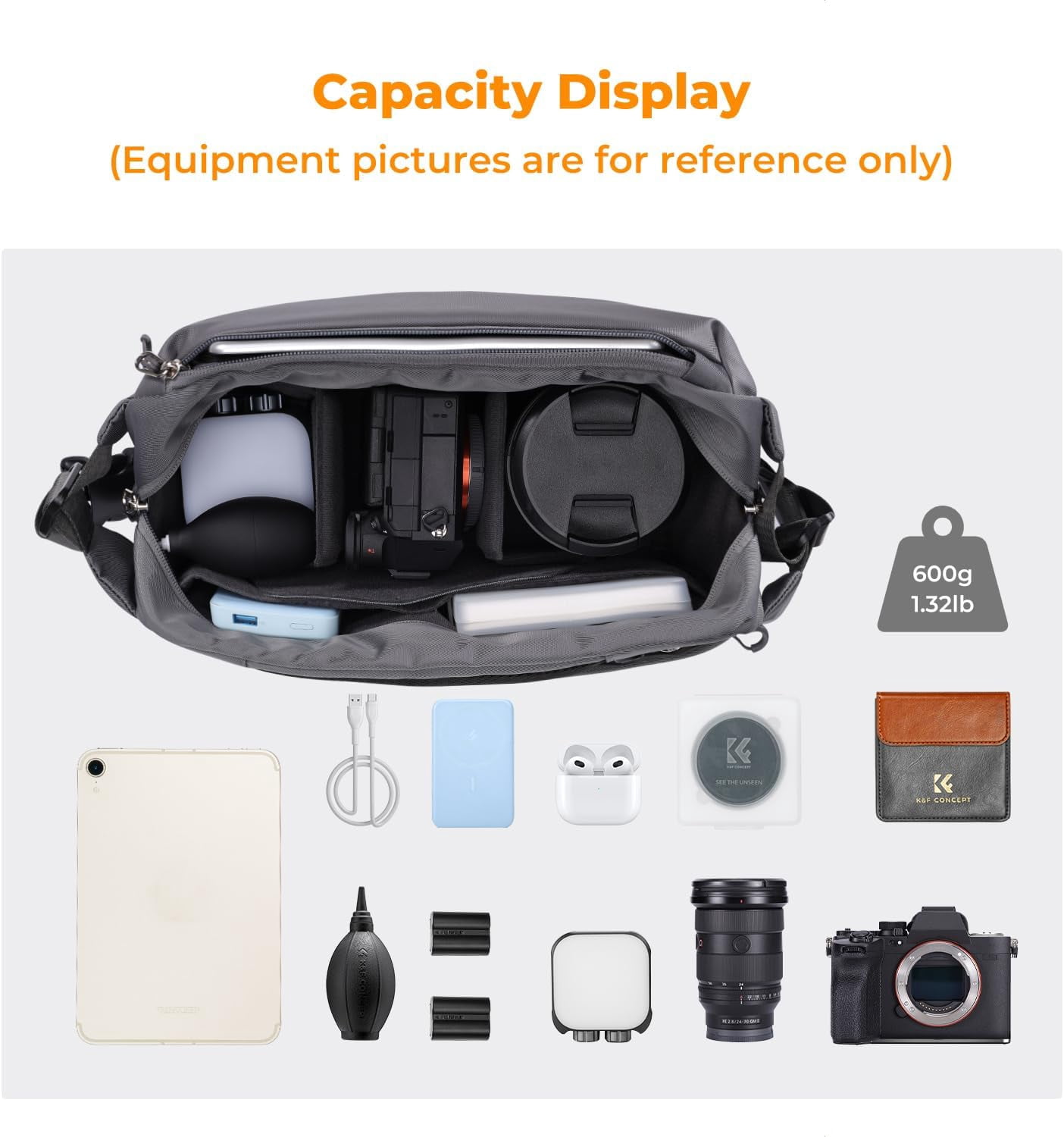 K&F CONCEPT 2 in 1 Sling Bag Everyday Shoulder Bag & Multifunction Photography Crossbody Camera DSLR Backpack Portable Bag