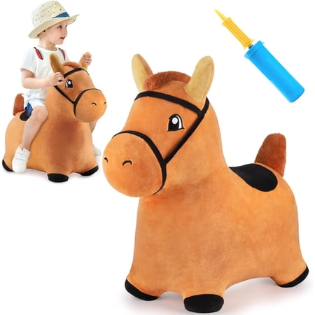 iPlay, iLearn Bouncy Pals Dinosaur Hopper Toy 2 Year Old Boy, Toddler Plush Bounce Animals, Ride on Bouncing Triceratops for Kids, Outdoor Hopping Horse Bouncer, Cool Birthday Gifts 3 4 5 6 Yr Girls