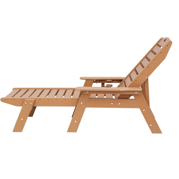 KFFKFF Adjustable Outdoor Lounge Chair, 400 lbs Capacity, 6 Reclining Positions, Durable HDPE Design with Backrest & Cup Holder, Ideal for Poolside, Deck, Backyard, Lawn, Brown