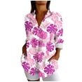 thumbnail image 2 of Camisas de cuello de la tripulación de manga corta para las mujeres hawaiana impreso cuello acampanado blusa casual suave verano playa top, 2 of 6