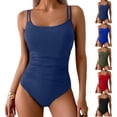 thumbnail image 4 of Minjewel Women's Swimwear: Swimsuit with Pads,High Neck and Plunge Design,Ideal for Summer Fashion and Beachwear,Royal Blue,M, 4 of 5