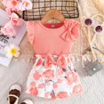 thumbnail image 2 of Gerichy Girls Summer Outfits, Girls Clothes T Shirt Tops Floral Suspender Shorts Ruffle Sleeve Outfits Headband Set Spring Summer, 2 of 9