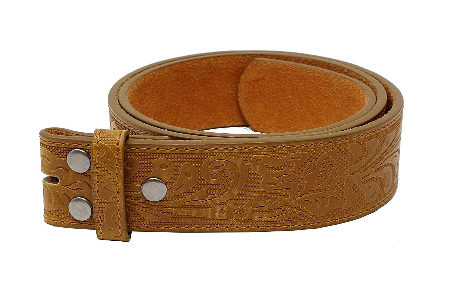 Leather Belt Strap with Embossed Western Scrollwork 1.5" Wide with