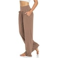 thumbnail image 4 of OSOLU Women Yoga High Waist Wide Leg Loose Casual Pants Sports Beach Vacation Comfortable Home Casual Pants Workout Stretchy Running Tummy Control Joggers Bottoms Brown S, 4 of 6