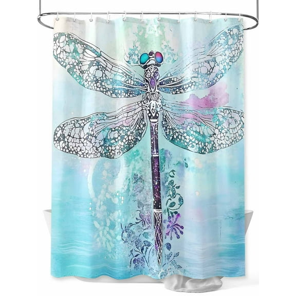 Dragonfly Shower Curtain, Watercolor Dragonfly Wings Waterproof Shower Curtain Set with 12 Hooks Lightweight Washable Fabric Shower Curtains for Bathroom 60x72 Inches