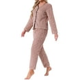 thumbnail image 3 of Womens Flannel Pajama Set Long Sleeve Button Down V Neck Fuzzy Fleece Pants Plush Loungewear M Dusty Pink, 3 of 5
