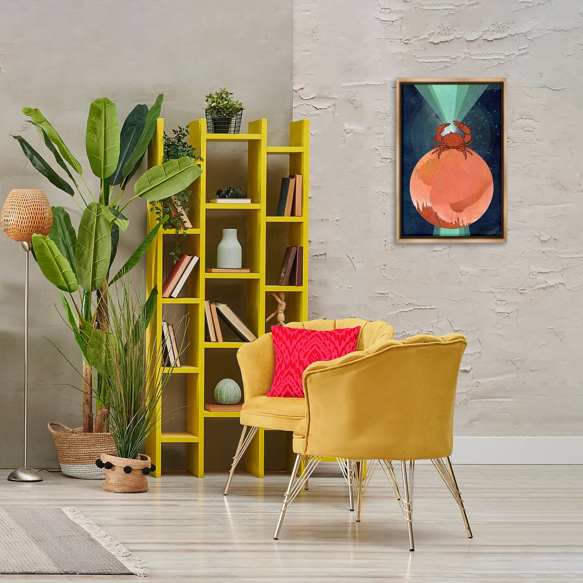 Stupell Industries Surreal Crab on Sphere Animals & Insects Painting Brown Floater Framed Canvas Art Print Wall Art, 17 x 25