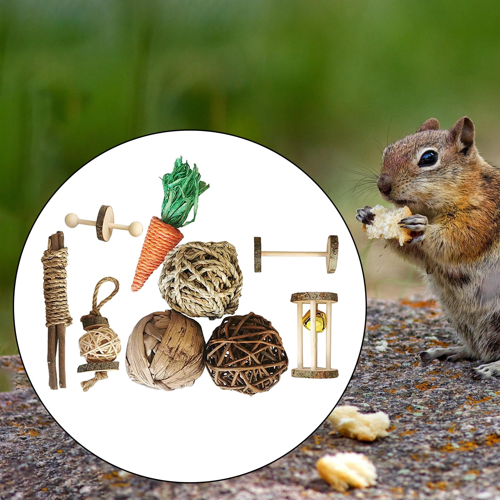 EHJRE Guinea Pig Toy Bunny Toy,Chinchilla Snacks Toys,Hamster Chew Toy,Natural Wood Dumbells for Gerbil,Hamster,Rabbit,Small Animal Molar Accessories , J J