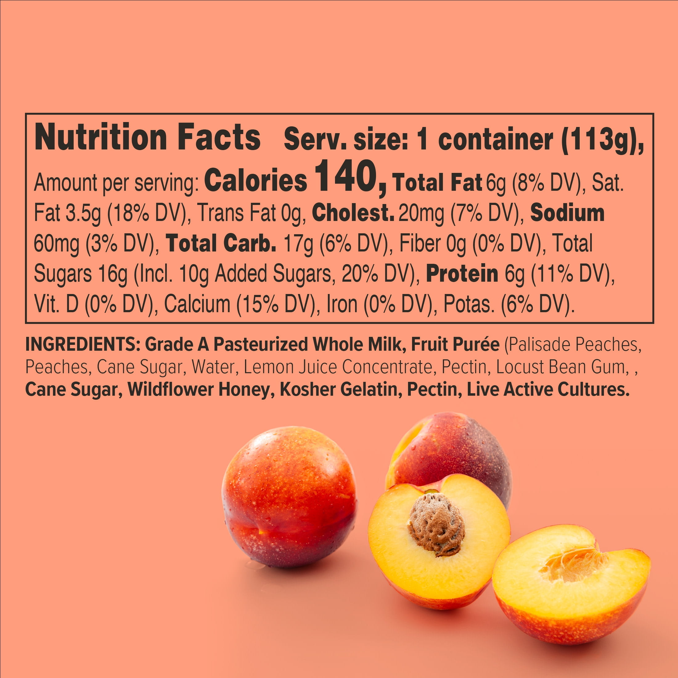 Noosa Yoghurt, Whole Milk Yogurt, Velvety Smooth & Creamy, Peach, Single Serve 4 oz